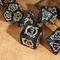 Dragon Script Obsidian Scale: 7-Dice RPG Set – Black with Gold Script Inks
