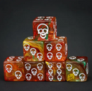 ☠️16mm "Ember Skull" d6 – Red & Gold Swirl with White Skull Pips (Single Die)
