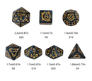 Dragon Script Obsidian Scale: 7-Dice RPG Set – Black with Gold Script Inks
