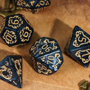 Dragon Script Obsidian Scale: 7-Dice RPG Set – Black with Gold Script Inks