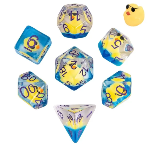 Sunglass Duck 7-Piece Polyhedral Dice Set – Chill Vibes Only DND Dice