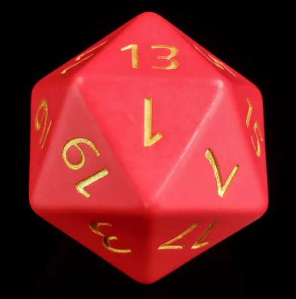 Crimson Valor Colossus: 55mm Giant d20 Dice with Gold Inlay
