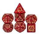 Dragon Script Crimson Hoard: 7-Dice RPG Set – Deep Red with Gold Script Inks