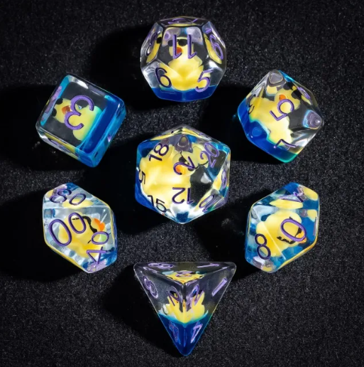 Sunglass Duck 7-Piece Polyhedral Dice Set – Chill Vibes Only DND Dice