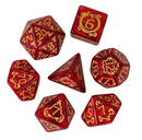 Dragon Script Crimson Hoard: 7-Dice RPG Set – Deep Red with Gold Script Inks