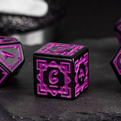 Purple Druid Pattern 7-Dice Set DND RPG Dice Black Druid Dice Set
