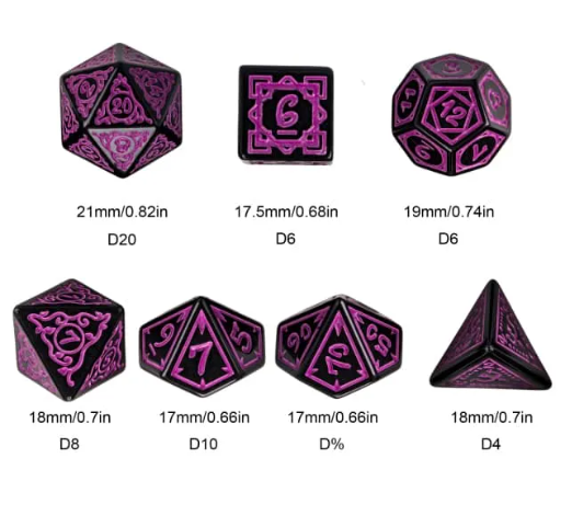 Purple Druid Pattern 7-Dice Set DND RPG Dice Black Druid Dice Set