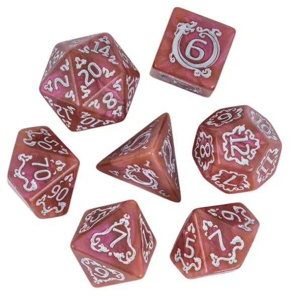 Dragon Script Emberglow: 7-Dice RPG Set – Copper with White Script Inks