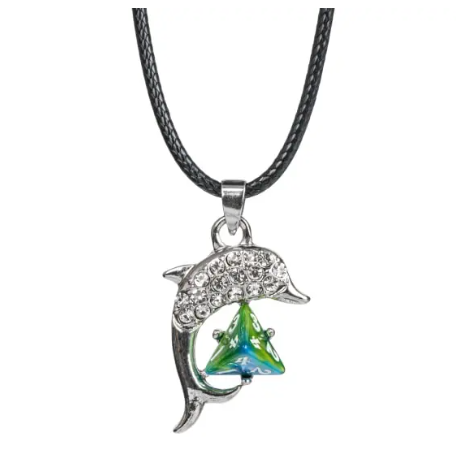 Lucky Dolphin d4 Necklace – Green & Blue Polyhedral Charm Necklace