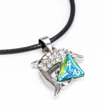 Lucky Dolphin d4 Necklace – Green & Blue Polyhedral Charm Necklace