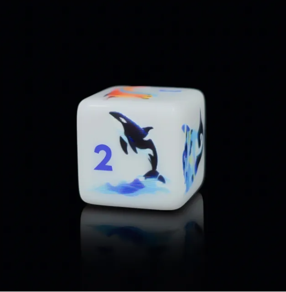 Aquatic Adventure Dice – 16mm Square-Edge D6 w/Printed Water Creatures (sold by piece)