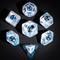 Myconid Bloom: 7-Dice RPG Set White Base with Black Mushroom Core and Blue Numbers