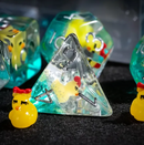 Duckling Daydream: 7-Dice RPG Set Teal with Tiny Ducks and Silver Numbers