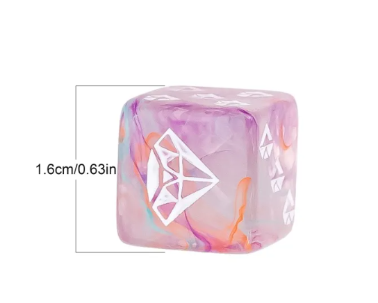 Diamond Prism Swirl Dice – Pink, Purple, & Sunset Orange 16mm d6 (Sold per piece)