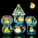 Duckling Daydream: 7-Dice RPG Set Teal with Tiny Ducks and Silver Numbers