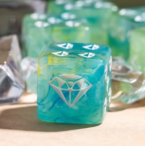 Diamond Prism Swirl d6 – Aqua, Teal & Seafoam Green 16mm Dice (Sold Individually)