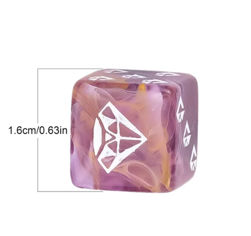Diamond Prism Swirl d6 – Royal Amethyst & Ember Orange 16mm Dice (Sold Individually)