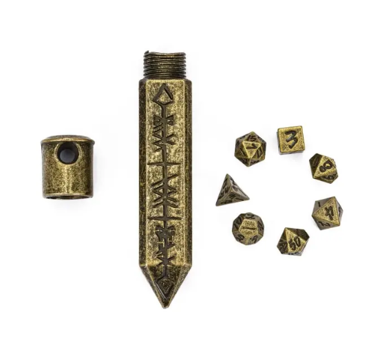 Runebound Mini Metal Dice Set with Storage Pendant – 7-Piece Micro dnd Dice (7mm-8mm)