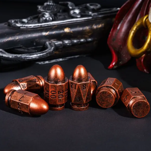 Bronze Bulletproof Fate: 7-Dice Bullet-Shaped RPG Resin Dice Set