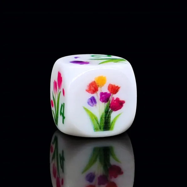 16mm Spring Tulip Flower Dice – Printed Floral D6 – Choose Your Quantity