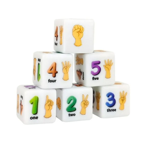 16mm Sign Language Dice | ASL Numbers 1–6 | Educational Dice with Square Corners