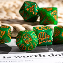 Verdant Bunny Blitz: 7-Dice Bunny RPG Set (Green & Orange)