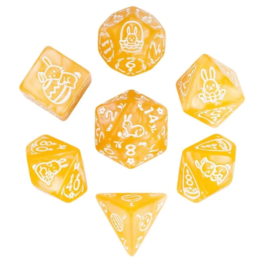 Golden Hareburst: 7-Dice Bunny RPG Set (Yellow & White)