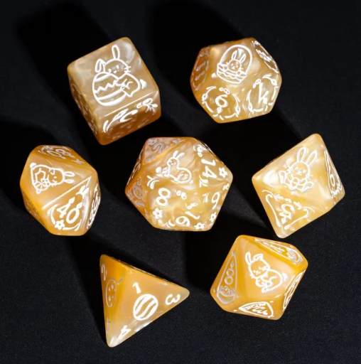 Golden Hareburst: 7-Dice Bunny RPG Set (Yellow & White)