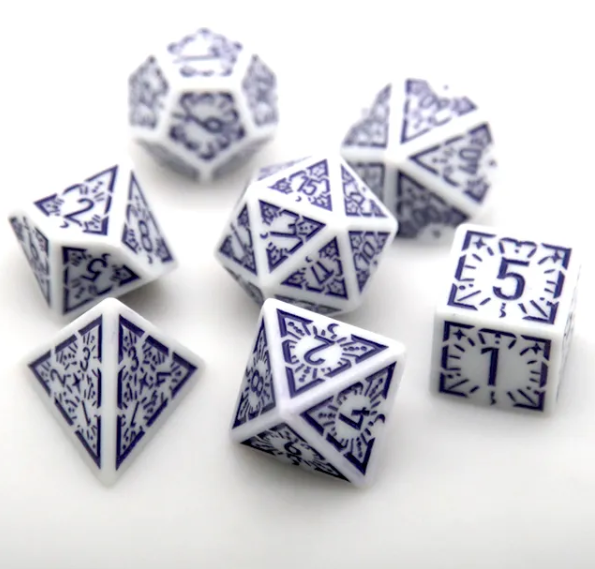 Arcane Amethyst Polyhedral Dice Set | 7-Dice White & Purple