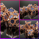 Copper Hollow Barbed Metal Dice Set – Blue Numbers – 7-Piece Polyhedral RPG Dice