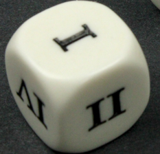 16mm Opaque d6 Roman Numerals I-II-III-IV-V-VI White/black (sold per piece)