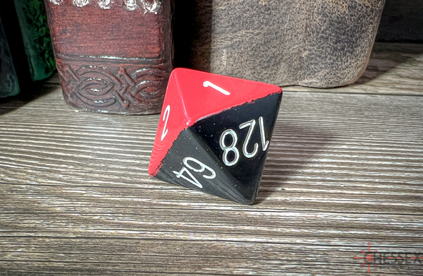 Opaque Black-Red 8-Sided Doubling Cube | 1-128 Backgammon Type Novelty Dice