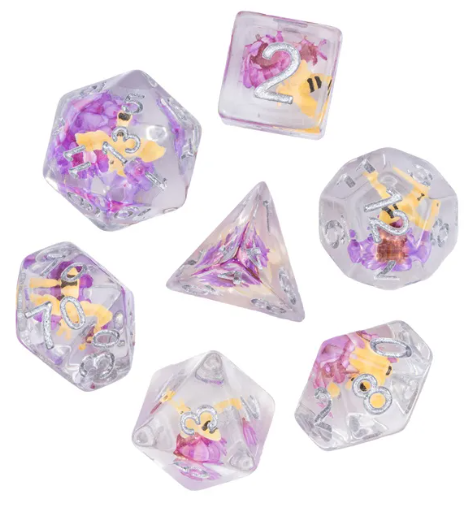 Bees Dice 7-Dice Set Pink w/ Yellow Bee Inside Dnd Dice Set