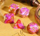 Pink/Red/White\Orange  Blend Dice 7-Dice Set w/Gold Dnd Dice Acrylic
