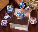 Fancy Multi-Colour Mix Pattern Dice 7-Dice Set w/Red Dnd Dice Resin