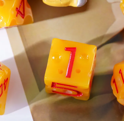 Cheese Dice | Funny Yellow 7-Dice Set for DnD Cheesy Chances