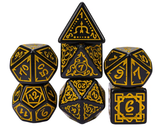 Yellow Druid Pattern 7-Dice Set DND RPG Dice Black Druid Dice Set