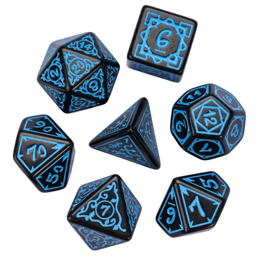 Blue Druid Pattern 7-Dice Set DND RPG Dice Black Druid Dice Set