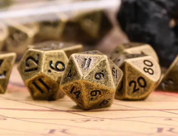 Basic Gold Mini Metal Dice Ancient Effect | (10mm to 15mm) 7-Dice Udixi RPG