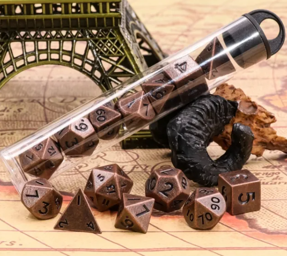 Basic Copper Mini Metal Dice Ancient Effect | (10mm to 15mm) 7-Dice Udixi RPG