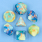 Tranquil Summer Dice 7-Dice Set | Blue and Yellow Glitter Primitive Font
