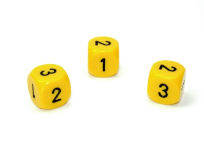 Yellow Opaque D3 Dice (Pack Of 12) - 16mm, Black Numbers, For Gaming & Tabletop Fun - View #4