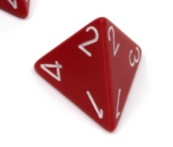 Opaque Polyhedral Red /white d4 | 4-Sided Dice (sold per die)