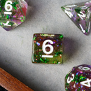 Green & Purple 7-Dice Set | Swirl Foil Series Dice Semi-Translucent