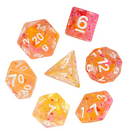 Orange & Pink 7-Dice Set | Swirl Foil Series Dice Semi-Translucent