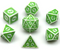 White & Green Magic Flame 7-Dice Set DND RPG Dice Green Color Fill