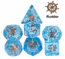 Nautical Odyssey Blue 7-Dice Set DND RPG Dice Gold Rudder Inclusion