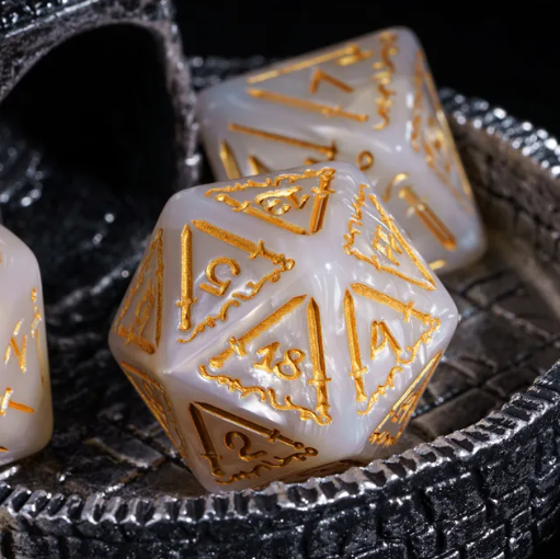 Giant Fighter Pearl Dice (7) with Gold Numbers JUMBO Dice Set (Available in Several Colors)