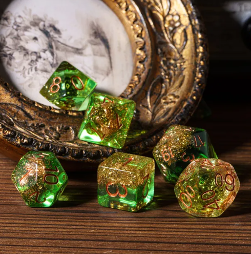 Nautical Odyssey Green 7-Dice Set DND RPG Dice Gold AnchorInclusion