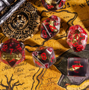Bullet Swirl Dice Set - 7-Piece Clear & Gold Gunslinger Set with Red Numbers for DnD 5E
